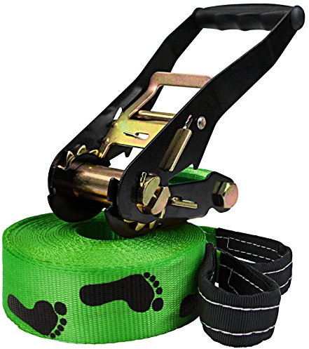 ALPIDEX Slackline 15 m für Anfänger und Fortgeschrittene geeignet, max. Belastung 2 Tonnen, inkl. Transportbeutel 7 Jahre Garantie auf Material* * - Barfuß Spuren. grün