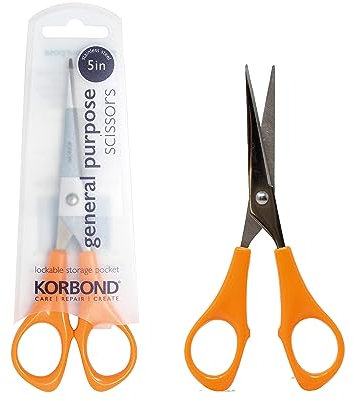 Korbond General Purpose Scissors 5 INCH (13cm) Comfort Grip Professional, Household, Fabric, Crafting, Kitchen. AMBIDEXTROUS – for Right-& Left-Handed Users, 5inch, Yellow