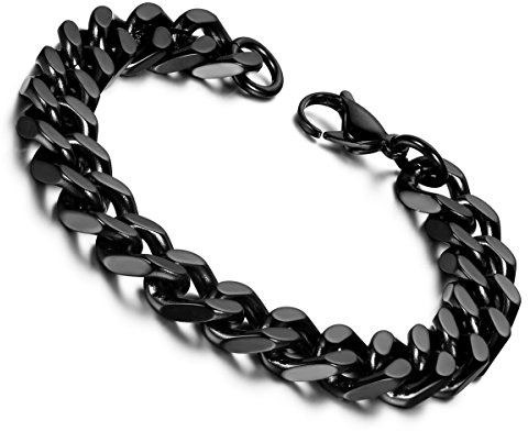 Flongo Edelstahl Armband Armreif Handgelenk Bindeglied Schwarz Panzerarmband Biker Poliert Herren