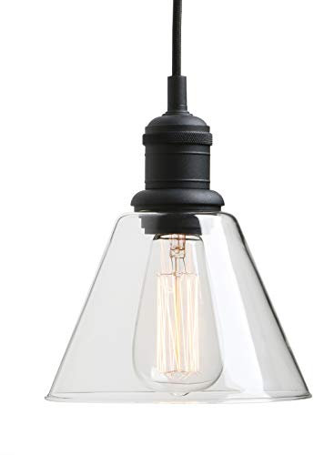 Yosoan Trichter Klar Glas Industrie Loft-Pendelleuchte Pendelleuchten Badezimmerleuchte, Badezimmerlampe, Innenleuchte, spritzwassergeschützt Deckenleuchte Hängelampe Hängeleuchten(Schwarz Farbe)