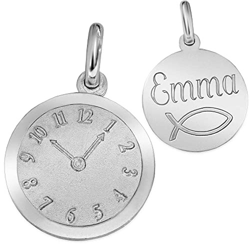 CLEVER SCHMUCK Geburt Anhänger personalisiert Geburts-Uhr matt und glänzend STERLING SILBER 925 ohne Kette Geschenk zur Geburt