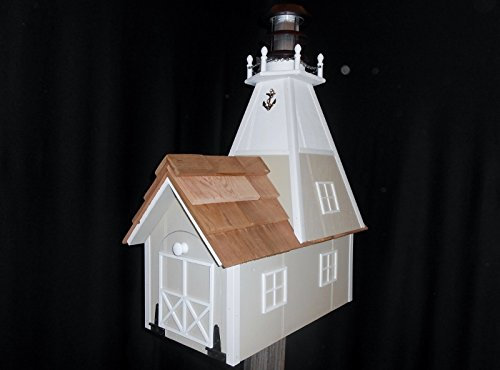 Amish handgefertigter ländlicher Briefkasten, solarbetrieben, Leuchtturm, Mandelfarben / Weiß