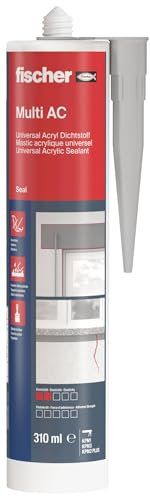fischer Acryldichtstoff Multi AC, geruchsarme Dichtmasse, elastoplastisches Maleracryl für Fugen im Innenbereich, Fugenmasse für Ausbesserungen und Risse im Mauerwerk, 310 ml, grau