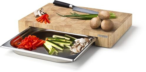 Continenta Schneidebrett mit Edelstahl-Schublade 4027 48 x 32,5 x 6 cm