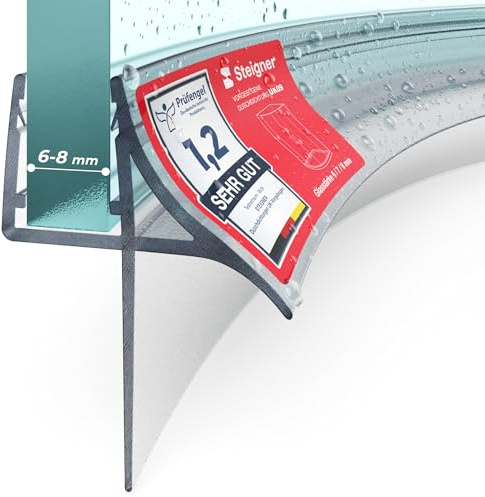 STEIGNER Duschdichtung vorgebogen UK09 50cm (1 Stk.) Transparent 6-8 mm | Vorgebogene Bodendichtung für Runddusche oder Duschkabine Viertelkreis mit Duschtür- Flexibles Material, Perfekte Passform