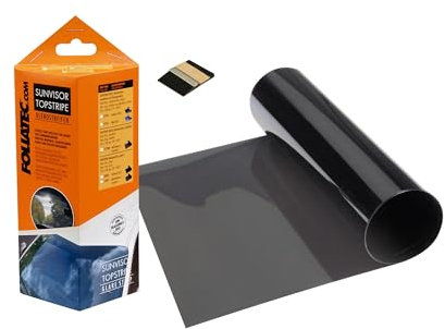 FOLIATEC TOPSTRIPE Film teinté antireflet pour pare-brise, protection solaire efficace grâce à la teinte, gris-noir, 15 x 152 cm