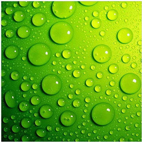 Wallario Wandbild aus Acryl, 50 x 50 cm, freischwebende Optik - Wassertropfen auf Grün
