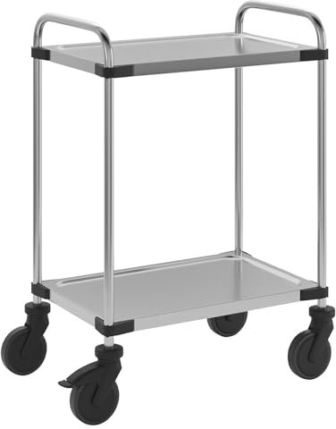 kaiserkraft | Edelstahl-Servierwagen 640-RL | mit 2 Etagen | montiert | Tragfähigkeit 120 kg