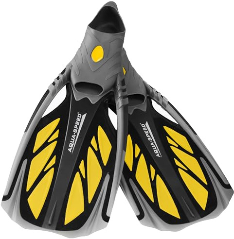 Aqua Speed Schnorchelflossen Erwachsene I Flossen Schwimmen I Taucherflossen I Schwimmflossen Pool I Vollfußflossen | Snorkeling Fins I Schwimmbadflossen I grau - gelb I Gr. 40-41 I INOX