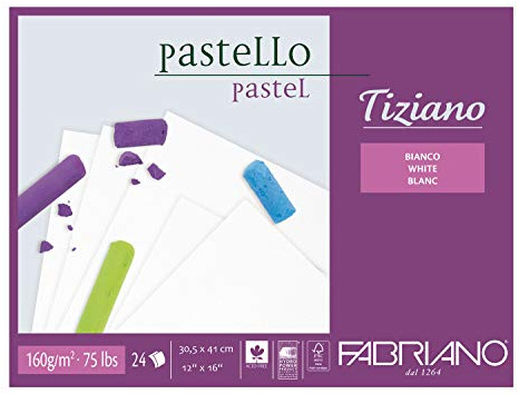 Unbekannt FABRIANO Tiziano Pastello Bianco Pastello 30,5 x 41 cm 24 Fogli 160 g/m2 Alto Straccio Acido e Resistente all'invecchiamento Superficie Ruvida, 30,5 x 41 cm