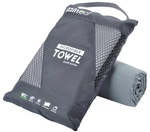 Mikrofaser-Handtuch von RainLeaf Perfektes Sport-, Reise- & Strandtuch. Schnell trocknend – Sehr saugfähig – Ultrakompakt. Geeignet für Camping, Fitnesstudio, Strand, grau, Medium (50 x 100 cm)