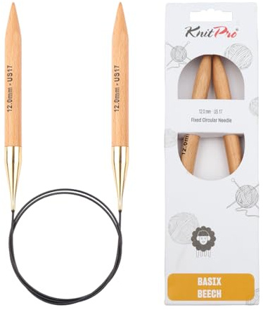 KnitPro K35338 rundsticknål, björkträ, brun, 80 cm x 12 mm