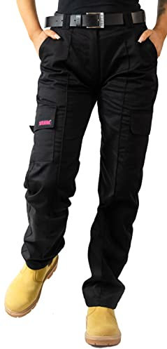 SITE KING Ladies Cargo Combat Work Trousers Size 8 to 22 (14 / Short Leg, Black)