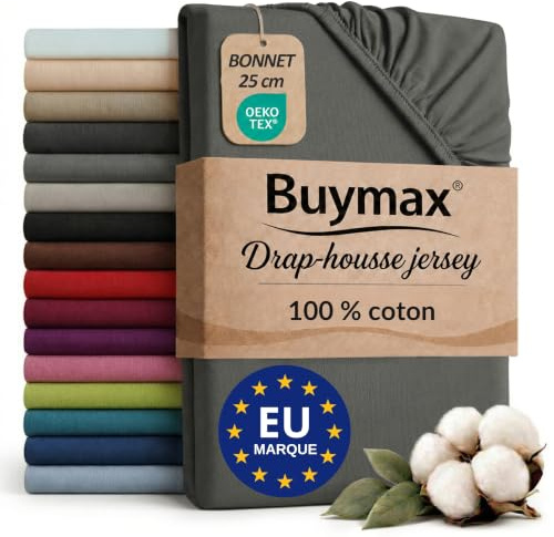Buymax Spannbettlaken 160x200cm Baumwolle 100% Spannbetttuch Bettlaken Jersey, Matratzenhöhe bis 25 cm, Farbe Anthrazit