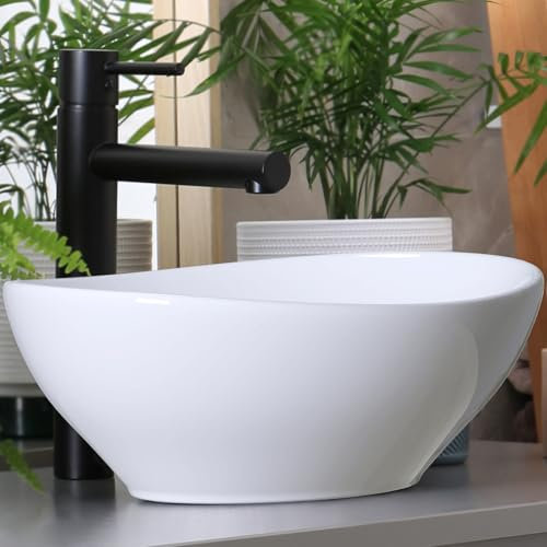 Elegante piccolo lavabo ovale con effetto loto per bagno e bagno degli ospiti - waschbecken24 (41x33x14cm, bianco / A99)