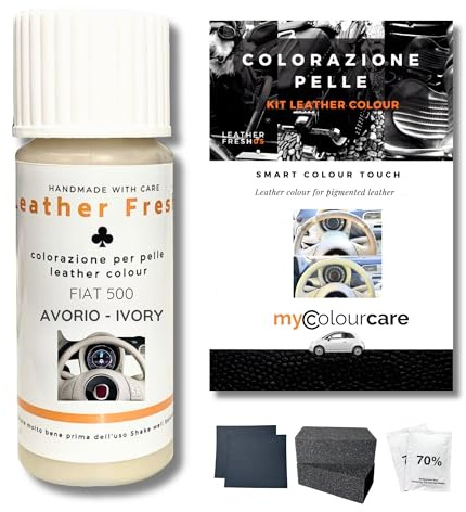 Mycolourcare Set Lederfarbe Elfenbein weiss beige für Fiat 500 Leder Lenkrad Alternative zur Lenkradhülle