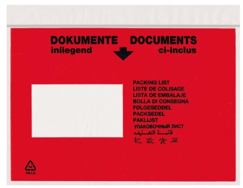VELOFLEX 2051000 - TURA-Versandtaschen DIN C5, Lieferscheintaschen, selbstklebend, Druck „Dokumente“, 55 my, 250 Stück