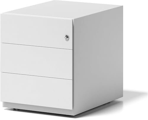 BISLEY Rollcontainer Note mit Griffleiste, 3 Universalschubladen, Metall, 696 Verkehrsweiß, 56.5 x 42 x 49.5 cm