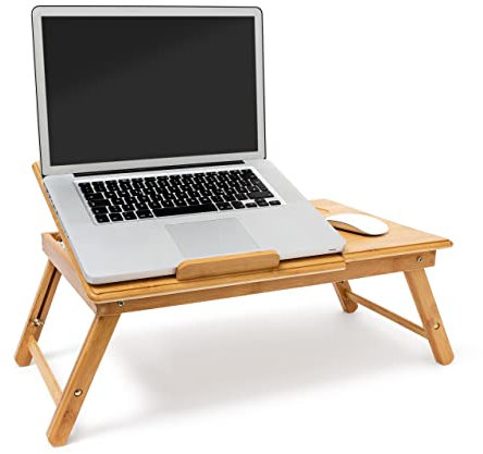 Relaxdays Betttablett Bambus höhenverstellbar HBT 30,5 x 72,5 x 35 cm Laptop Tisch für Notebook mit Leseklappe als Laptopständer klappbar mit Ablage für Maus und Bücher als Notebookständer, natur