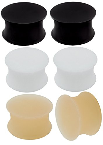 bodyjewellery 3 Pairs Ear Plug Skin White Black Sili Double Flare Earring Solid Gauges Ears Tunnel Exper Piercing More Size Options (5/8 inch 16mm)