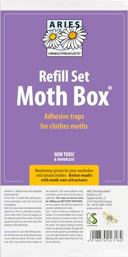 ARIES Lot de 2 recharges pour Mottlock Motten Box - Piège à mites - Piège adhésif pour détection des infestations et protection durable contre les mites - Non toxique et sans odeur