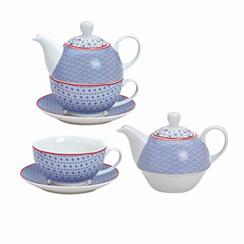 G. Wurm Tea for ONE Teekannen-Set 3-TLG Motiv Retro blau Porzellan