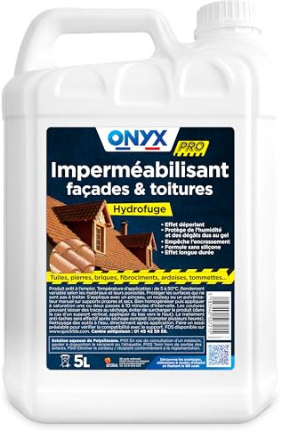Onyx Professionnel - Impermeabilizzante idrofugo per facciate e tetti, supporti porosi, effetto sbiancante, protezione a lunga durata, fabbricazione francese, 5 l