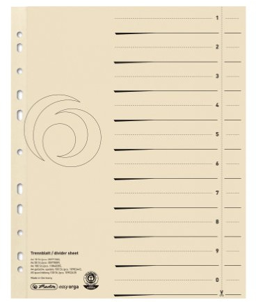 Herlitz 10840205 Trennblatt A4 chamois 100er Kraftkarton Druck, schwarz lochverstärkt