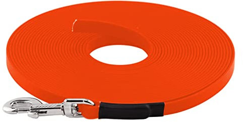 LENNIE BioThane Schleppleine, 20m, Neon-Orange, 16mm für große Hunde, genäht