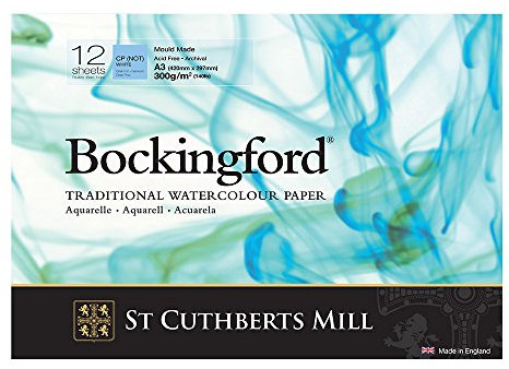 BOCKINGFORD St Cuthberts Mill Bockingford Aquarellpapier T4713000101AF: 300 g/m², Feinkorn, Aquarellblock 29,7 x 42 cm (DIN A3), einseitiggeleimt, 12 Blatt, Weiß