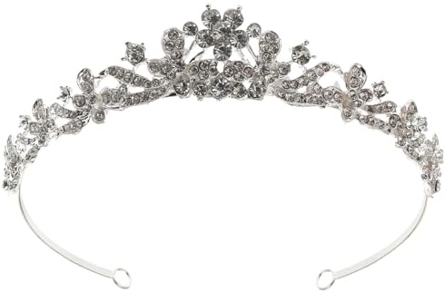 Blumenkranz Tiara FüR Damen - Silberne Krone Mit Strass - Perfekt FüR Hochzeiten Verlobungen Und Partys - Haarreif Mit Eleganten Details