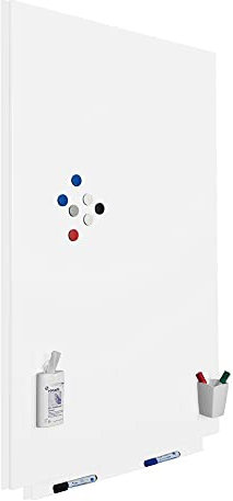 Rocada | Whiteboard Magnetisch Rahmenlos | Magnettafel Wandmagnettafel | PE - Beschichtet | Mit Stiftablage und trocken Abwischbar | 75 x 115 cm - Weiß