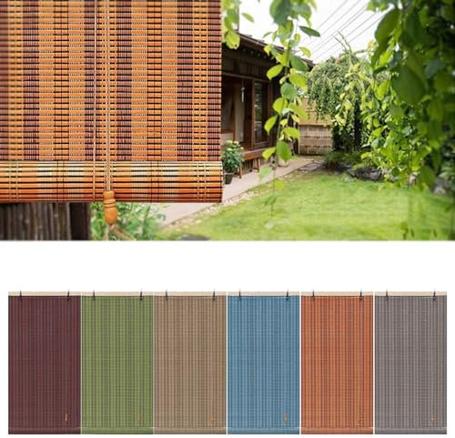 BVDHASDBT 110 * 150cm 100 * 150cm 140 * 180cm Bambusvorhang Schatten, Bambus Roll-Up Fenster Rollo, wetterfeste Outdoor Vorhänge, Roll-Up Bambus Rollos Outdoor(Wood,W1.3xH1.8m)