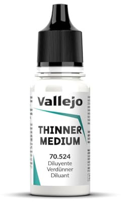Vallejo Thinner Medium Diluyente, farblos, 18 ml - Ideal zum Verdünnen von Acrylfarben für feine Details und transparente Effekte. Teil Serie für Künstlerbedarf.