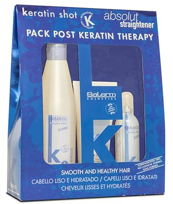 SALERM - Post Alisado Keratina - Kit Mantenimiento Keratin Shot con Champú 500 ml + Mascarilla 200 ml + Sérum 100 ml - Cabello Liso e Hidratado - Prolonga los resultados del Alisado 3 Meses