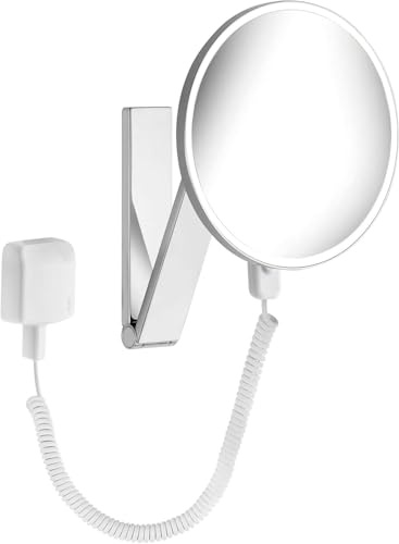 Keuco iLook_Move Kosmetikspiegel mit Beleuchtung, rund, Ø20 cm, 5-fache Vergrößerung, Made in Germany, Metall verchromt, mit Steckernetzteil