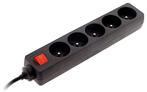 Zenitech - Bloque 5 Tomas 16A 2P+T con Interruptor - Regleta Compacta para Dispositivos Eléctricos Y Lámparas - Seguridad Infantil - Cable HO5VV-F 3G1mm² - Negro - 1m
