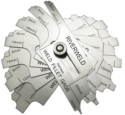 RIVERWELD 7 piece Fillet Weld Set Gage MG-11 Rl Gauge Depth Gauges Welding Inspection Test Ulnar Marks Metric Checking Fillet Leg and Throat Size