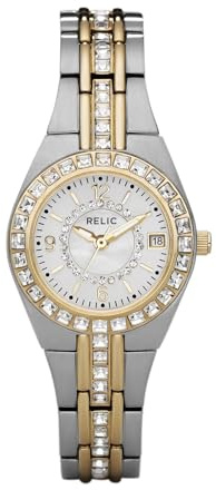 Relic by Fossil Women's Queen's Court Three-Hand Date Silver and Gold Two-Tone Stainless Steel Bracelet Dress Watch (Model: ZR11775)