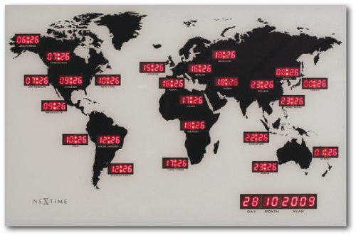 NeXtime 2897 World Time Digit Horloge Aluminium Multicolore 55,0 x 36,0 x 4,0 cm