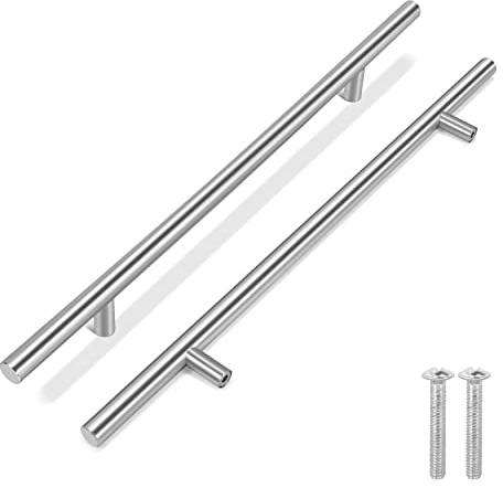 Flexzion 10 Stück Schrankgriffe, Möbelgriffe - 40,6cm, 254mm Bohrlochabstand Griffe für Küchenschränke, Hohle Küchengriffe aus gebürstetem Edelstahl, Küche Türgriffe, Schubladengriffe, Silber