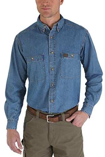Wrangler Men's Logger Twill Long Sleeve Workshirt SHIRT, Antique Navy, XXL Tall