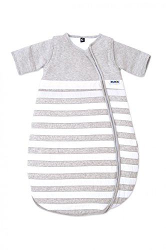 Gesslein Baby Schlafsack Bubou, Ganzjahres-Schlafsack mit Temperaturregulierung (optimale Passform, langer Reißverschluss, 70), grau-weiß Streifen