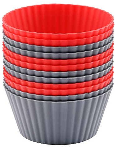 Mirenlife 12 Pack Reusable Nonstick Jumbo Silicone Baking Cups, Cupcake and Muffin Liners, 3.8 Inch Large Size, Red and Gray Colors, Round
