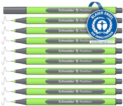 Schneider Line-Up Fineliner (Strichstärke 0,4 mm, aus biobasiertem Kunststoff, ausgezeichnet mit Der blaue Engel) 10 Stück, space-grey