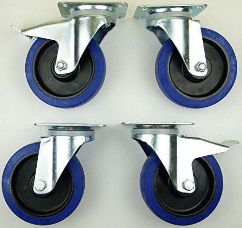 1 Satz 160mm Blue Wheels Lenkrollen mit/ohne Feststellbremse/Bremse Lenk/FS Transportrollen 300kg / Rad - INDUSTRIEQALITÄT (2x Brems + 2x Lenk)