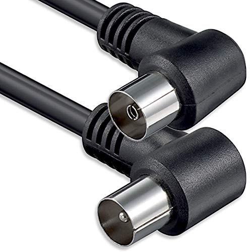 1aTTack.de 1x 2,5m TV Antennenkabel 90° Koax-Stecker/Buchse 75dB Schwarz | 2x 90° Winkel für enge Anschlüsse; 2-fach geschirmt für TV, Radio, DVB-T/T2, DAB und Kabelanschluss