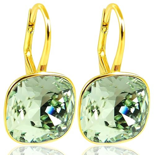 NOBEL SCHMUCK Ohrhänger 925 Silber vergoldet Grün Kristalle aus Österreich