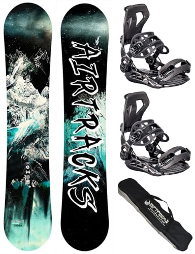 AIRTRACKS Snowboard Set Tabla Under Wide Zero Rocker Hombre 165 - Fijaciones Master L - SB Bag