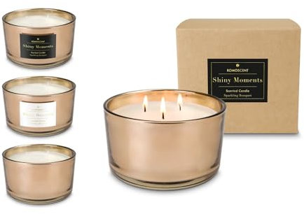 Römer Wellness Geschenkartikel: ROMOSCENT XXL Aromakerze Shiny Moments, 3-Docht-Kerze im edlen rosé Glas; Maße: ca. 13 x 13 x 8 cm